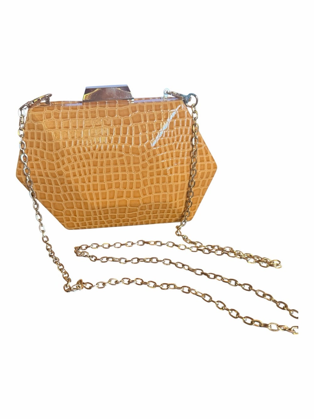 Urban Expressions Clarity Evening Bag Croc-Embossed Mustard Hexagon Crossbody